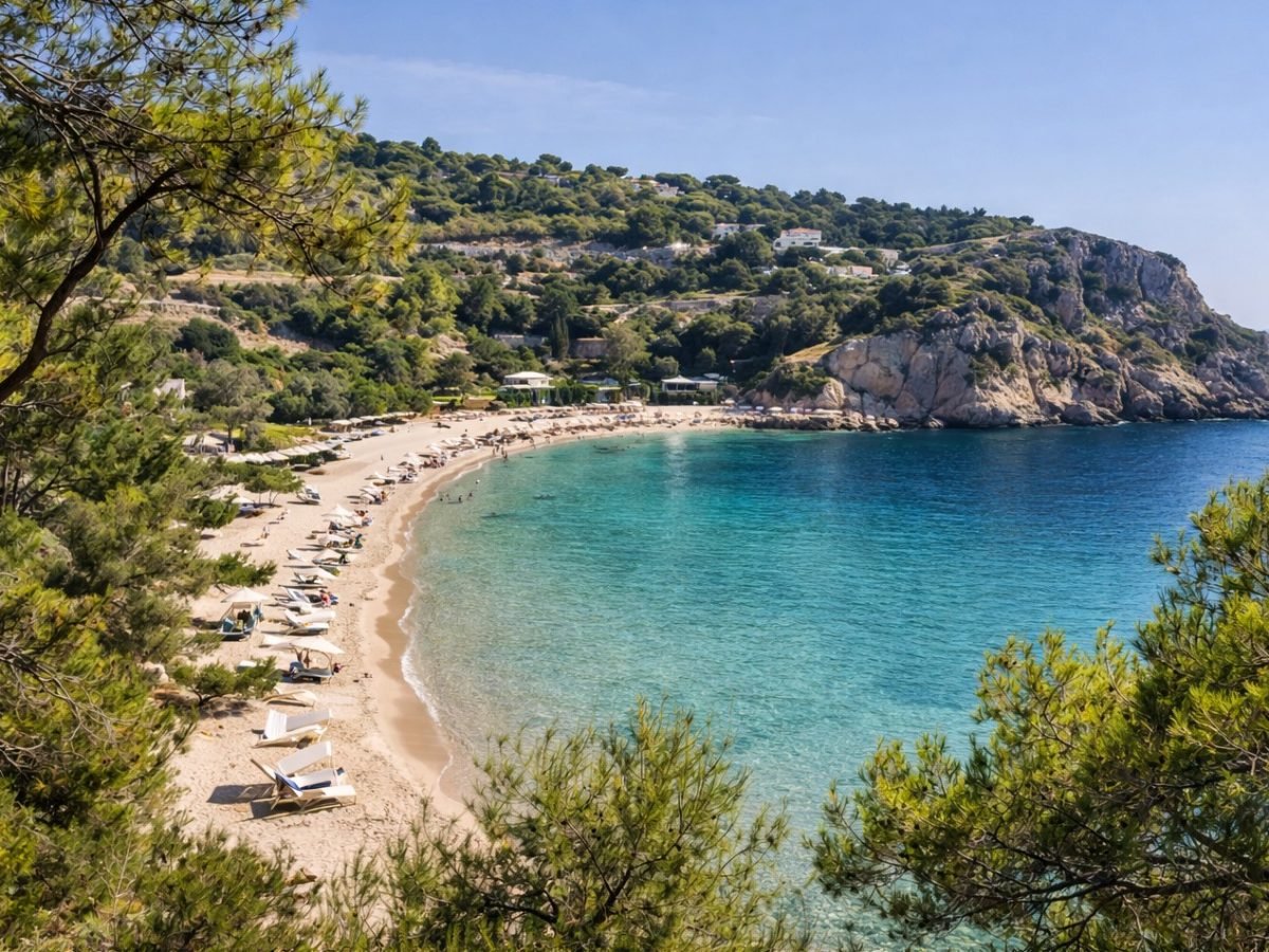 Vouliagmeni coastline with calm waters and natural scenery