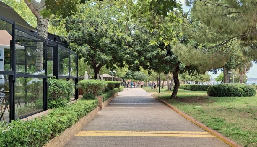 Tree-lined promenade near the Athens Riviera with greenery and relaxed coastal atmosphere
